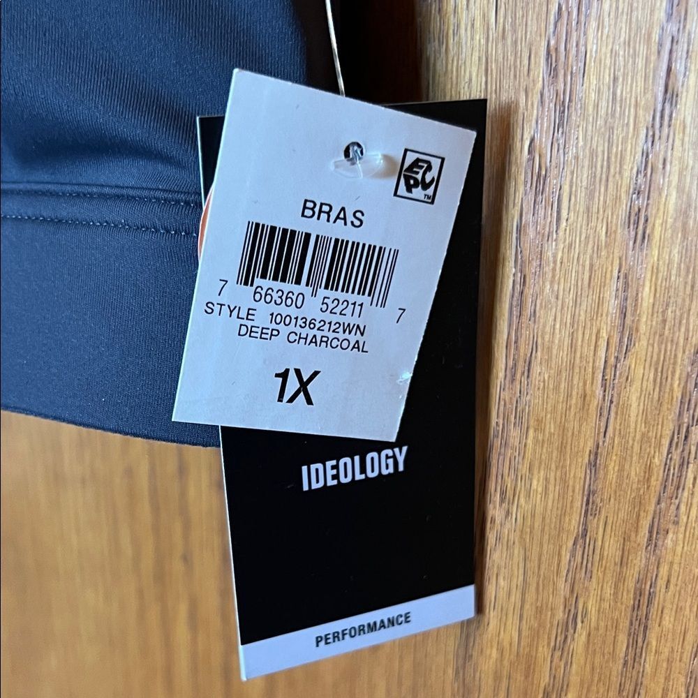 NWT Ideology Performance Sports Bra 1X Gray Cross-Back Removable Pads Med Impact - Picture 3 of 9